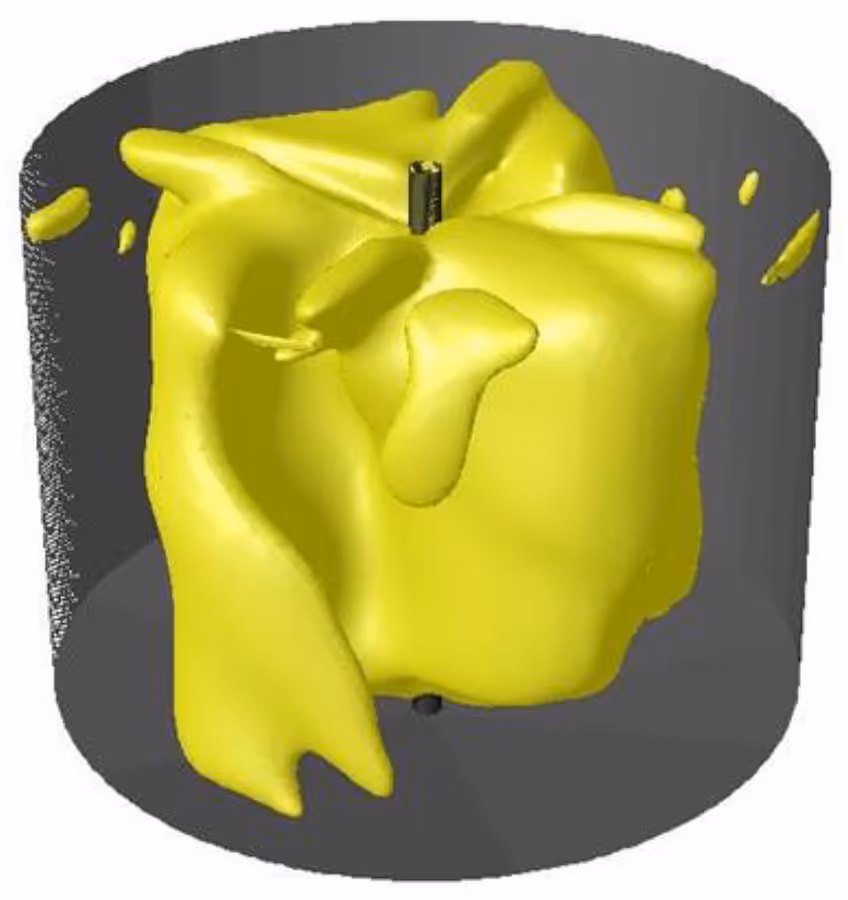 Three-dimensional flow structure inside the proposed cylindrical settling tank.